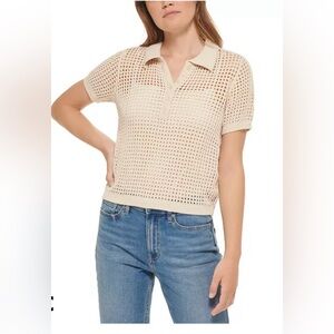 Calvin Klein Jeans Cotton Open-Stitch Polo Shirt Size Small